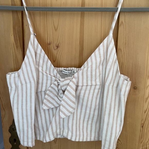 Abercrombie Beige & White Striped Wide Leg High Rise Pants and Matching Top - Picture 4 of 5